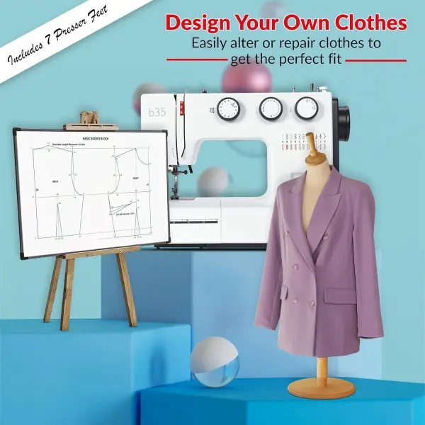 Bernette B35 Sewing Machine for Beginners | 23 Built-In Stitches, 7 Presser Feet, One-Step Buttonhole | Includes Cutting Mat, Scissors, Bobbins, Seam Ripper, Screwdriver, Foot Pedal & Accessories