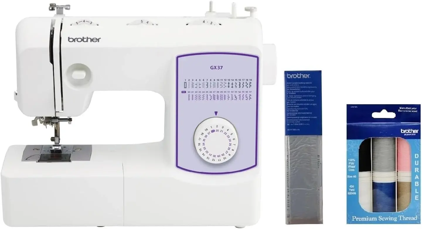 Brother GX37 37-Stitch Sewing Machine, and SASEW6 6-Piece Premium Sewing Thread Pack, SA520 Water Soluble Stabilizer