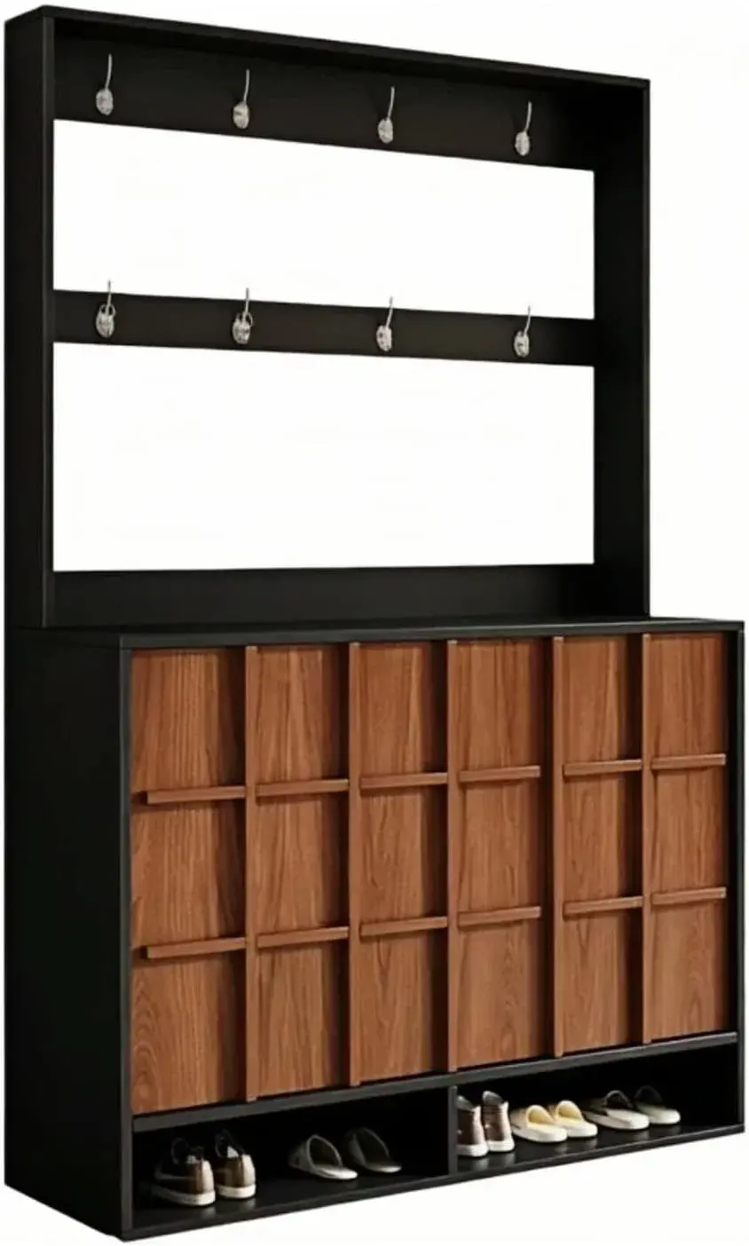 Freestanding Coat Rack with Shoe Cabinet Household Entryway Hall Tree Storage Shelf for Corridor Shoe Cupboard(Large)