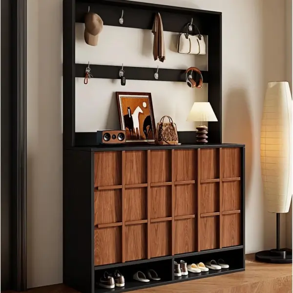 Freestanding Coat Rack with Shoe Cabinet Household Entryway Hall Tree Storage Shelf for Corridor Shoe Cupboard(Large)
