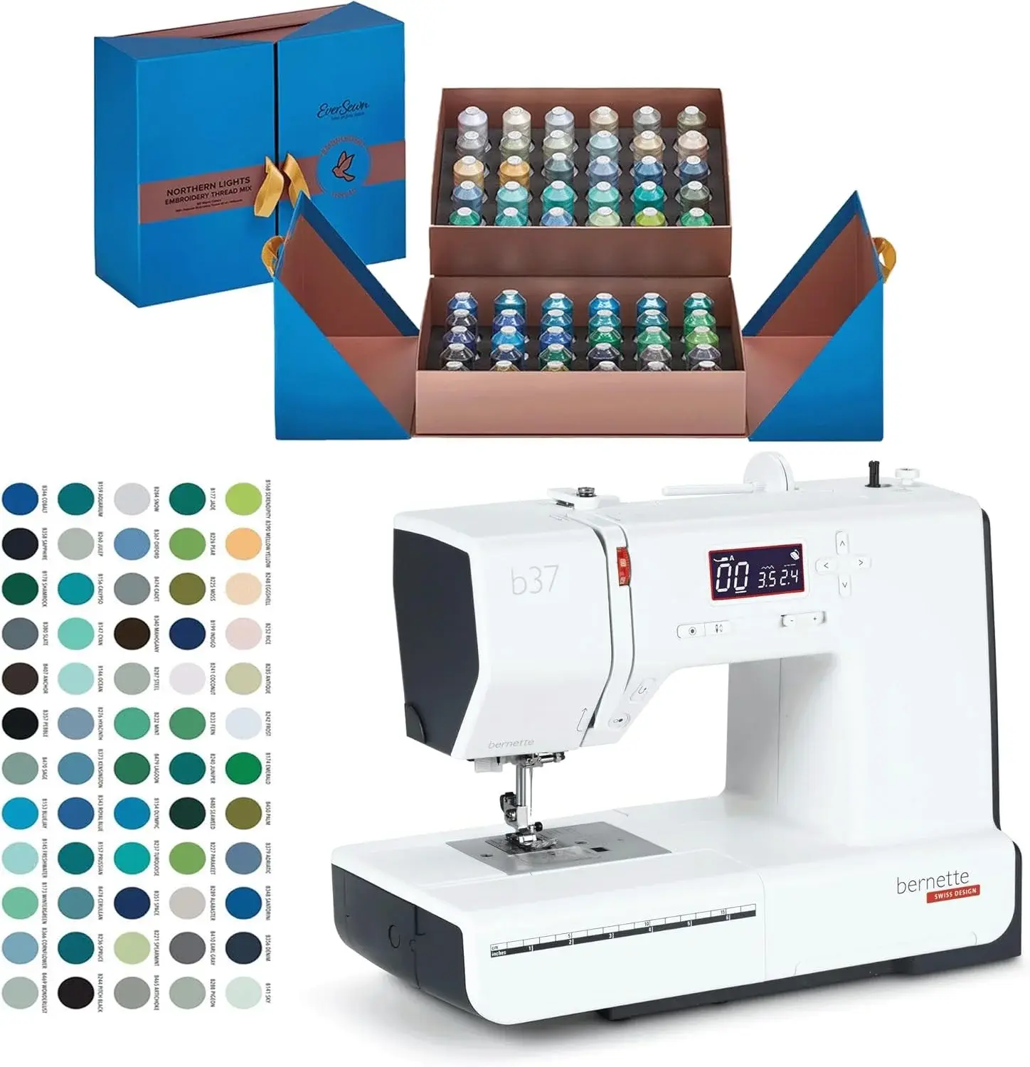Bernette B37 Computerized Sewing Machine with 60-Piece Northern Lights Thread Set | Advanced Sewing & Quilting | LCD Display, Memory Function, 50 Built-in Stitches | Adjustable Speed