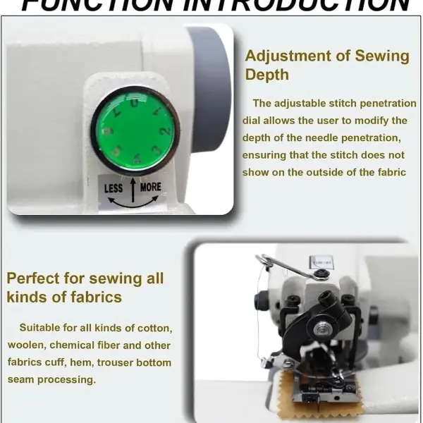 Portable Blind Hemming Machine 1200RPM, Adjustable Stitch Pitch 3-8mm, Single Needle Chain Stitcher for Pants Cuffs, Includes Foot Pedal & Needles, Compact Electric Sewing Tool