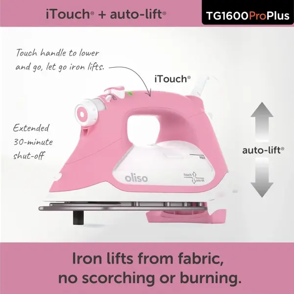 oliso TG1600 ProPlus Auto-Lift Steam Iron - Sewing Quilting & Clothes Ironing – 1800W, Rosé