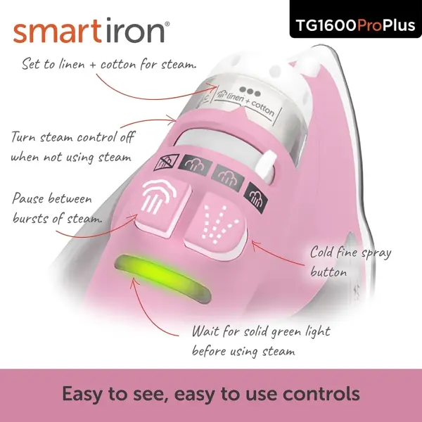 oliso TG1600 ProPlus Auto-Lift Steam Iron - Sewing Quilting & Clothes Ironing – 1800W, Rosé