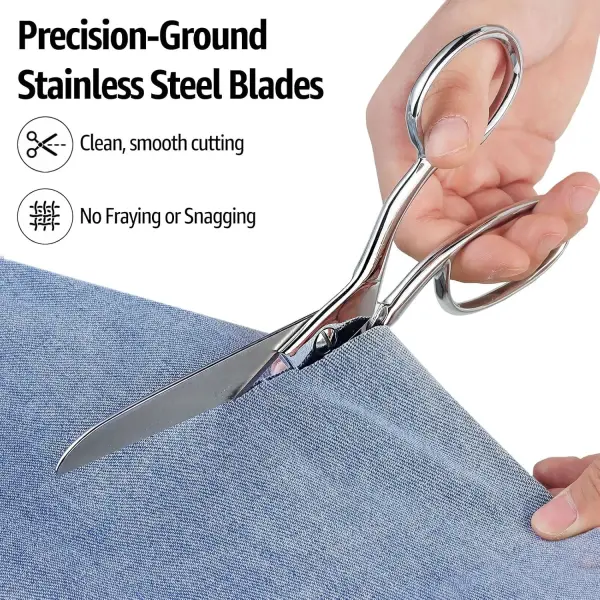 BoFuYuan 8 Inch Professional Stainless Steel Fabric Scissors | Sharp Precision Blades, Bent Handle, Ambidextrous, Tailor Shears for Sewing Quilting Dressmaking Crafting