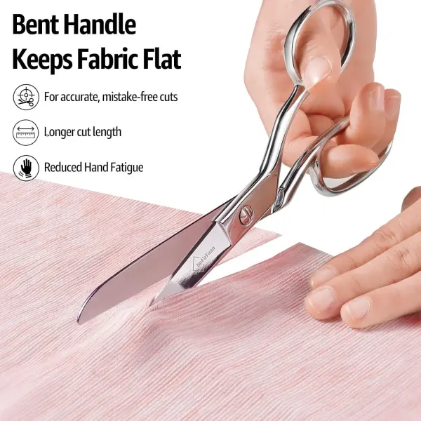 BoFuYuan 8 Inch Professional Stainless Steel Fabric Scissors | Sharp Precision Blades, Bent Handle, Ambidextrous, Tailor Shears for Sewing Quilting Dressmaking Crafting