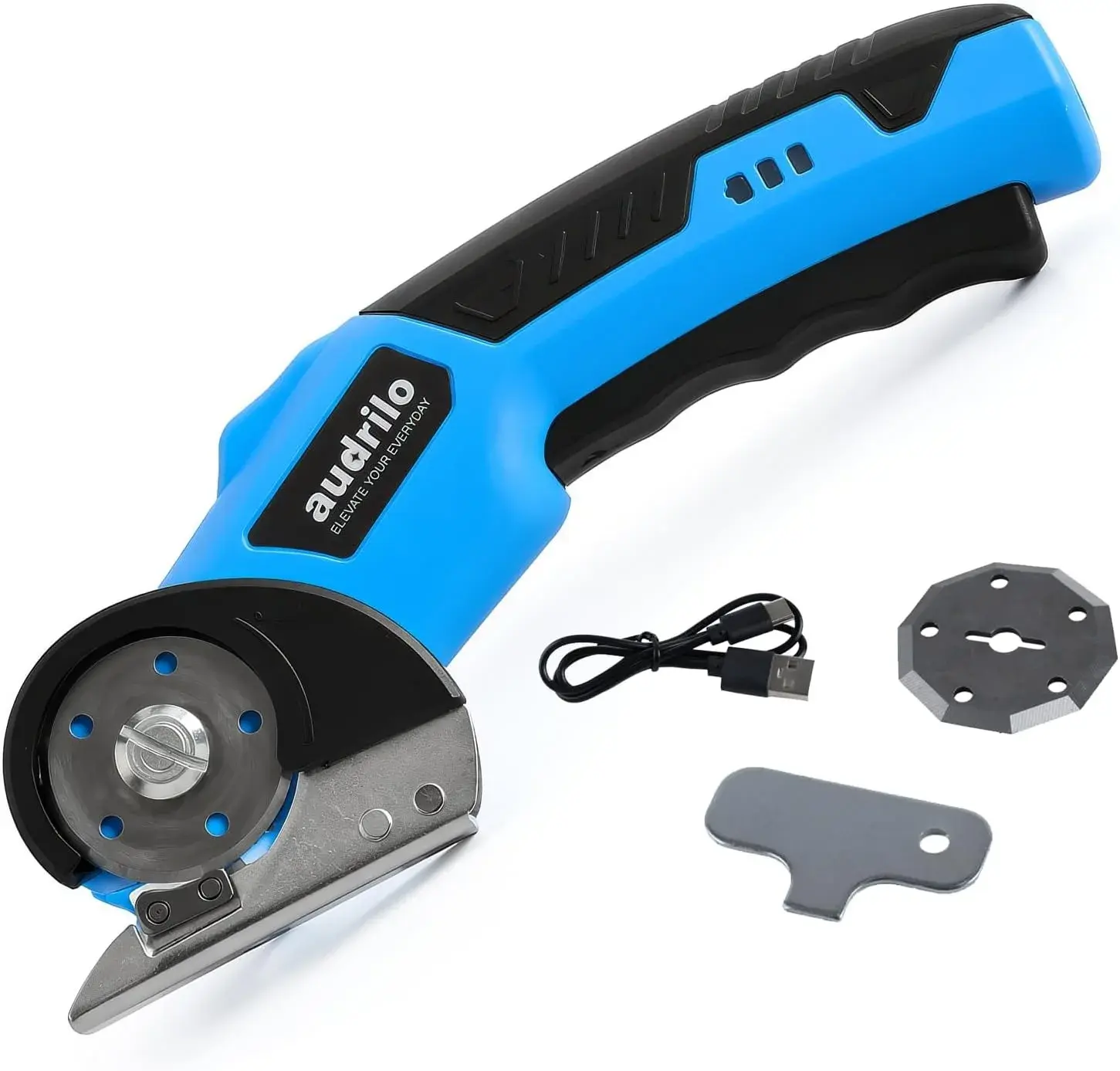 AUDRILO Electric Scissors Cordless Rechargeable Fabric Cutter, Cardboard Cutter, 4V 2000 mAh Electric Cutter, Portable Cutting Tool, USB Charging DIY Craft Tailoring for Cloth, Leather, Carpet - Blue