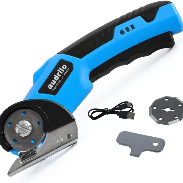 AUDRILO Electric Scissors Cordless Rechargeable Fabric Cutter, Cardboard Cutter, 4V 2000 mAh Electric Cutter, Portable Cutting Tool, USB Charging DIY Craft Tailoring for Cloth, Leather, Carpet - Blue