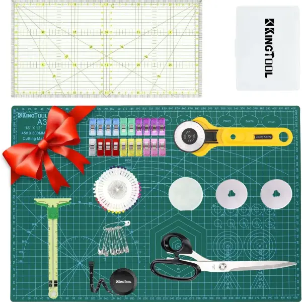 78 Pcs Rotary Cutter Set - KingTool 45mm Cutter Kit with A3 Cutting Mat, Fabric Scissors 3 Replacement Blades, Quilting Rulers, Sewing Clips, Sewing Pins - Perfect for Crafting,Quilting,Sewing
