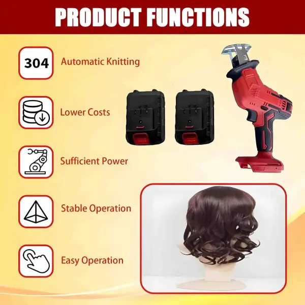 Cordless Wig Sewing Inject Machine, 1000W Handheld Hair Weaving Tool, Wig Tying Machine, 5000 RPM, with Dual Batteries for Salon & Home Use