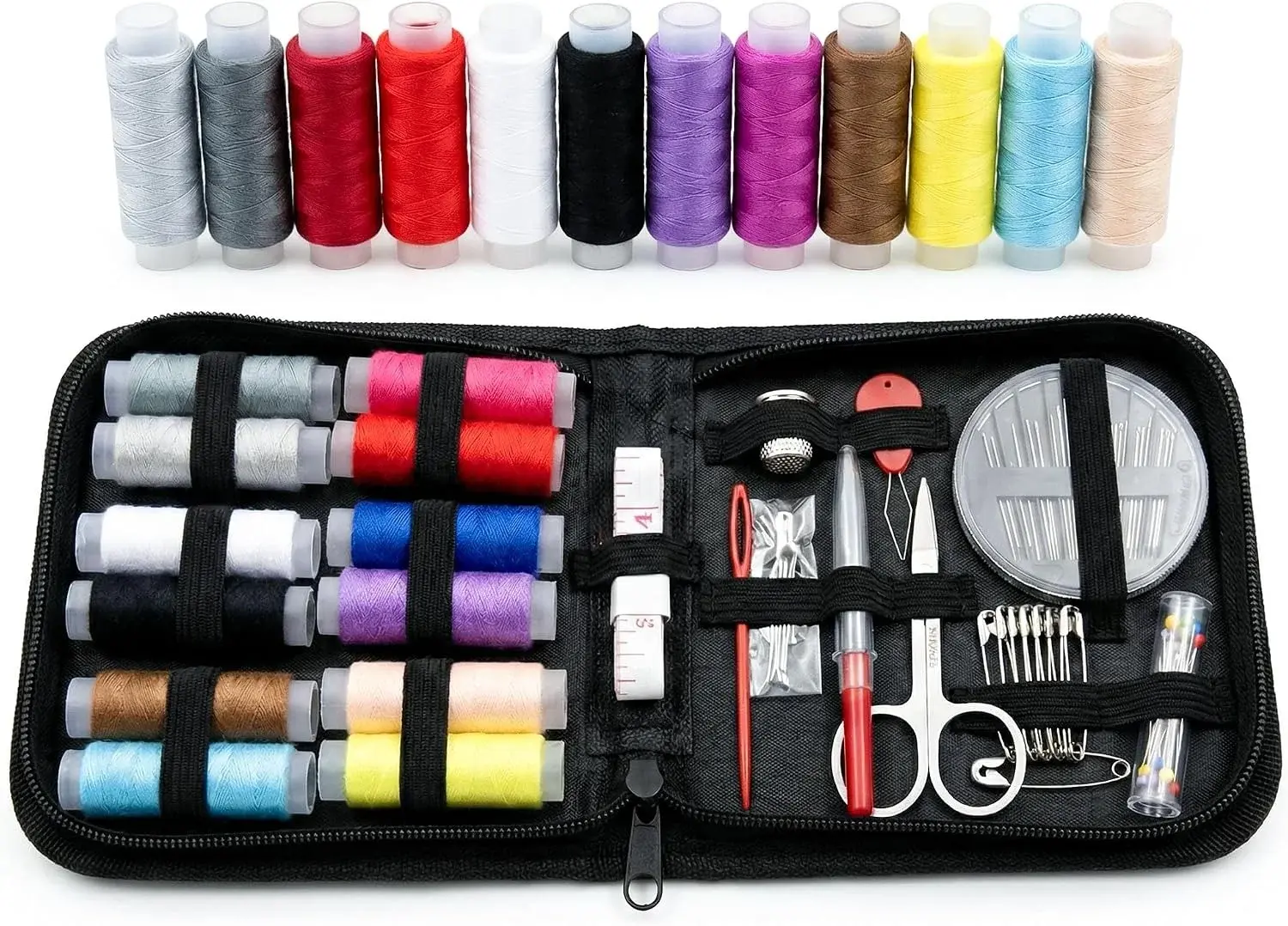 85 Pieces Sewing Kit Box with Thread, Needles & Scissors – Complete Sui Dhaga Tailoring Accessories Set with Needle Threader, Measuring Tape & Buttons – Portable Travel Stitching Kit for Home & Sewing