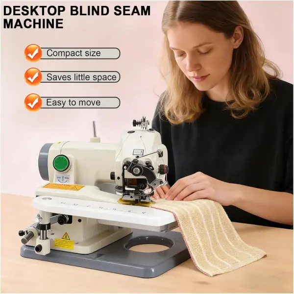 Desktop Blindstitch Sewing Machine 1250 SPM Hemmer Adjustable Stitch Ratio Metal Body for Cuffs Skirts Draperies Portable Compact Design