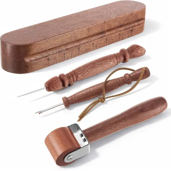 AceOrbit 4 Pcs Wooden Clapper Sewing Quilting Tool Set Include Tailors Clapper, Quilting Seam Roller, Seam Ripper, Stiletto Pressing Tool for Sewing Fabric Folds Clothing Wrinkle