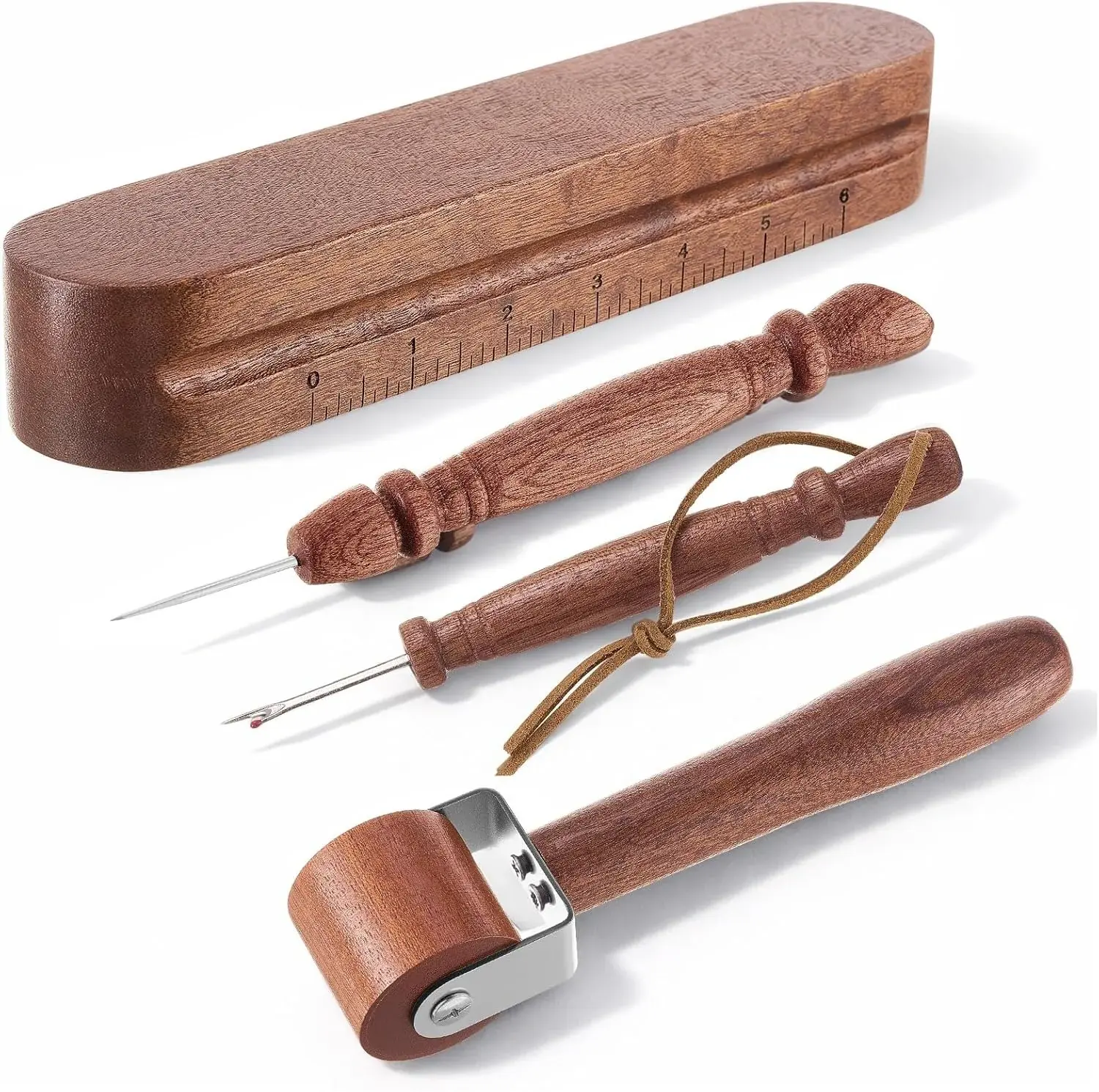 AceOrbit 4 Pcs Wooden Clapper Sewing Quilting Tool Set Include Tailors Clapper, Quilting Seam Roller, Seam Ripper, Stiletto Pressing Tool for Sewing Fabric Folds Clothing Wrinkle