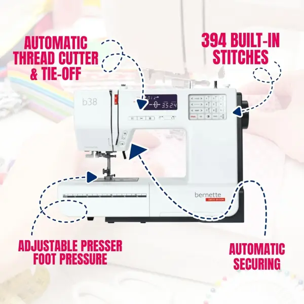 Bernette B38 Computerized Sewing Machine for Quilting & Embroidery with Free Tote Bag – Heavy-Duty, Portable with LCD Display for Seamless Stitching & Creative Sewing Projects