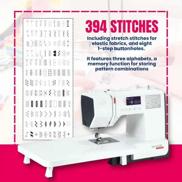 Bernette B38 Computerized Sewing Machine for Quilting & Embroidery with Free Tote Bag – Heavy-Duty, Portable with LCD Display for Seamless Stitching & Creative Sewing Projects