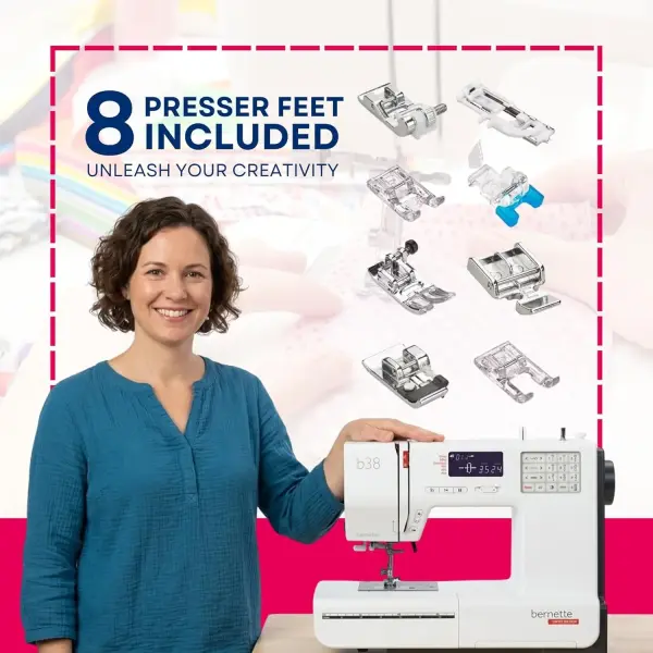 Bernette B38 Computerized Sewing Machine for Quilting & Embroidery with Free Tote Bag – Heavy-Duty, Portable with LCD Display for Seamless Stitching & Creative Sewing Projects