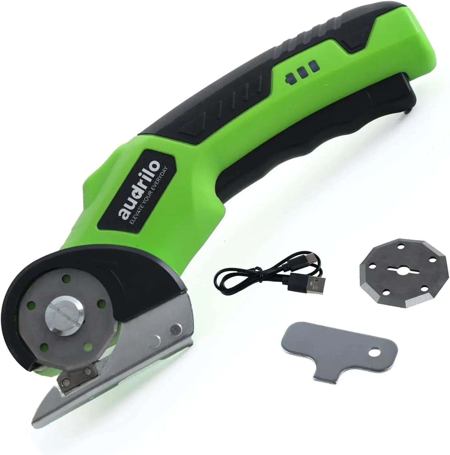 AUDRILO Electric Scissors Cordless Rechargeable Fabric Cutter, Cardboard Cutter, 4V 2000 mAh Electric Cutter, Portable Cutting Tool, USB Charging DIY Craft Tailoring for Cloth, Leather, Carpet - Green