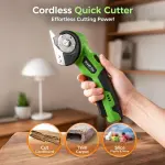 AUDRILO Electric Scissors Cordless Rechargeable Fabric Cutter, Cardboard Cutter, 4V 2000 mAh Electric Cutter, Portable Cutting Tool, USB Charging DIY Craft Tailoring for Cloth, Leather, Carpet - Green