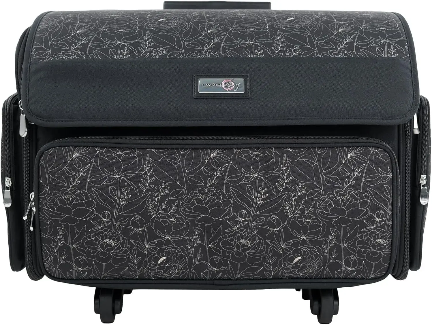 Everything Mary 4 Wheels Collapsible Deluxe Sewing Machine Storage Case - Rolling Trolley Carrying Bag for Brother, Singer