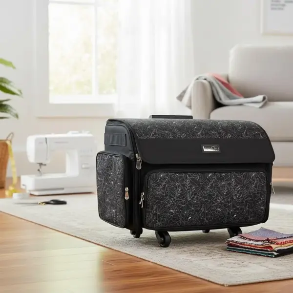 Everything Mary 4 Wheels Collapsible Deluxe Sewing Machine Storage Case - Rolling Trolley Carrying Bag for Brother, Singer