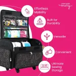 Everything Mary 4 Wheels Collapsible Deluxe Sewing Machine Storage Case - Rolling Trolley Carrying Bag for Brother, Singer