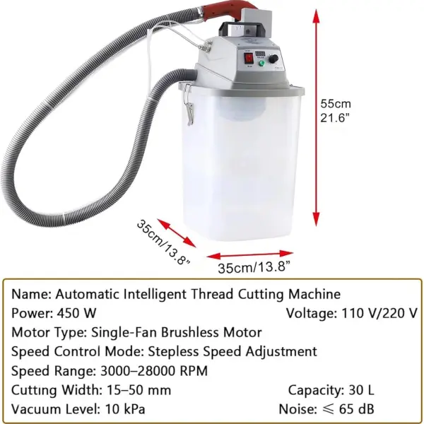 Smart Fabric Thread Trimming Machine with 30L Storage Bucket, Professional 450W Electric Brushless Trimmer, Single Head for Garment Production, High Speed Industrial Sewing Tools Kit