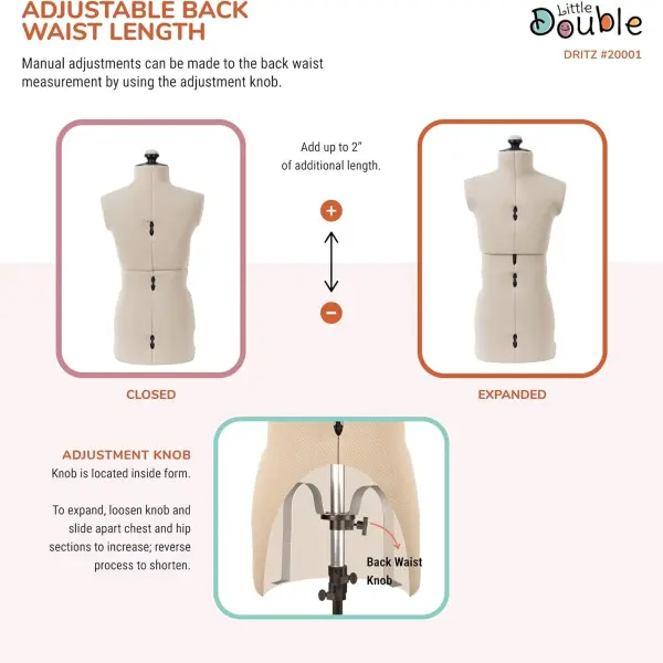 Dritz Little Double Adjustable Dress Form - Child Sizes US S-XL - Children's Clothing Mannequin for Sewing and Draping - Pinnable Sewing Mannequin with 13 Dials for Fitting + 360 Hem Guide