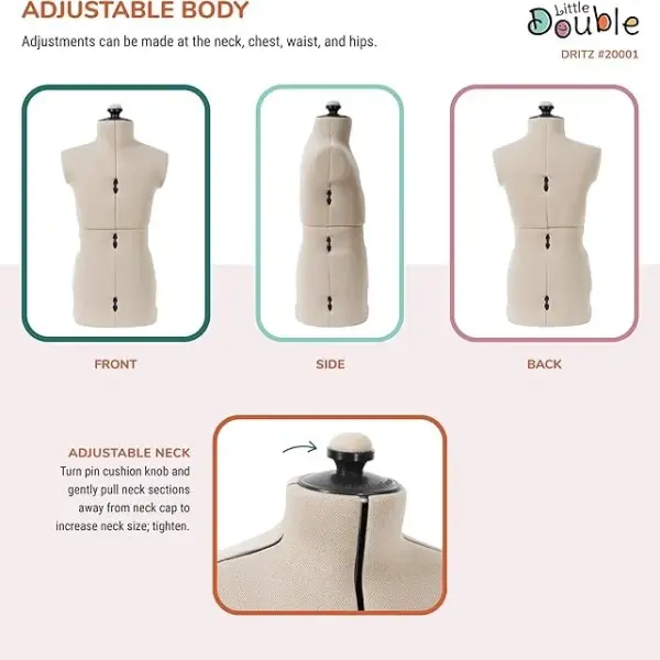 Dritz Little Double Adjustable Dress Form - Child Sizes US S-XL - Children's Clothing Mannequin for Sewing and Draping - Pinnable Sewing Mannequin with 13 Dials for Fitting + 360 Hem Guide