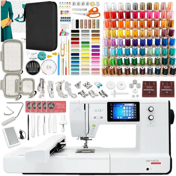 Bernette B79 6" x 10" Combo Sewing & Embroidery Machine with 123 Thread Spools, 200+ Accessory & Designs Package
