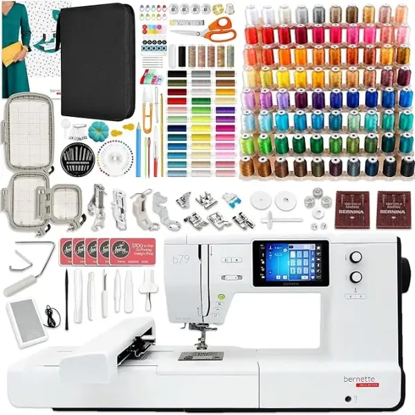Bernette B79 6" x 10" Combo Sewing & Embroidery Machine with 123 Thread Spools, 200+ Accessory & Designs Package