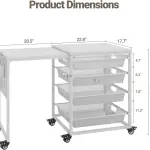 Rolling Craft Storage Cart with Wheels & Mesh Drawers, Extendable Craft Table with Pegboard Organizer, Muti-Functional Work Table for Sewing, Arts and Crafts, Scrapbooking Storage,3D Printers (White)