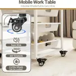 Rolling Craft Storage Cart with Wheels & Mesh Drawers, Extendable Craft Table with Pegboard Organizer, Muti-Functional Work Table for Sewing, Arts and Crafts, Scrapbooking Storage,3D Printers (White)