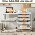 Rolling Craft Storage Cart with Wheels & Mesh Drawers, Extendable Craft Table with Pegboard Organizer, Muti-Functional Work Table for Sewing, Arts and Crafts, Scrapbooking Storage,3D Printers (White)