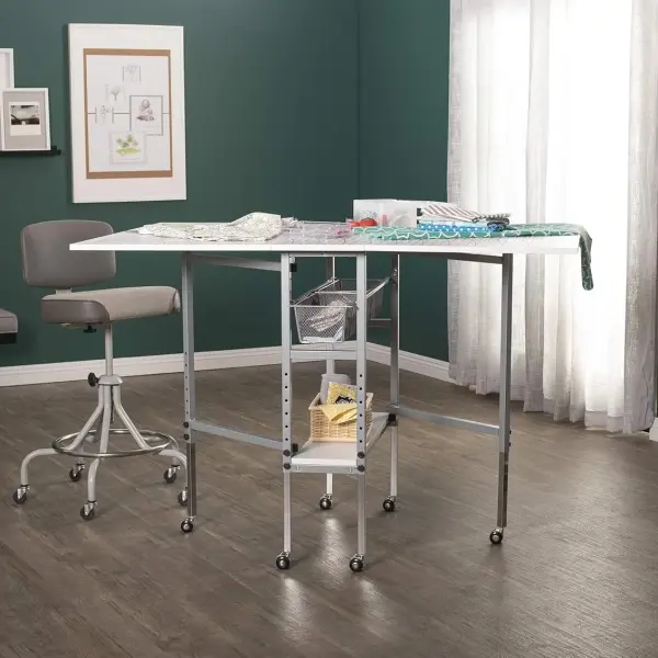 Sew Ready Foldable Hobby and Cutting Grid Table with Grid Top and Storage Drawers for Arts and Crafts, 58.75" W x 36.5" D Table Size, White