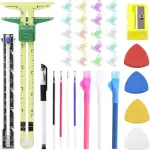 Swpeet 48Pcs Sewing Tools Kit, Tailors Chalk, Sewing Fabric Chalk, Sewing Fabric Pencils, 5-in-1 Sliding Gauge Measuring Sewing Ruler Tool, Heat Erasable Fabric Marking Pens with 4 Refills
