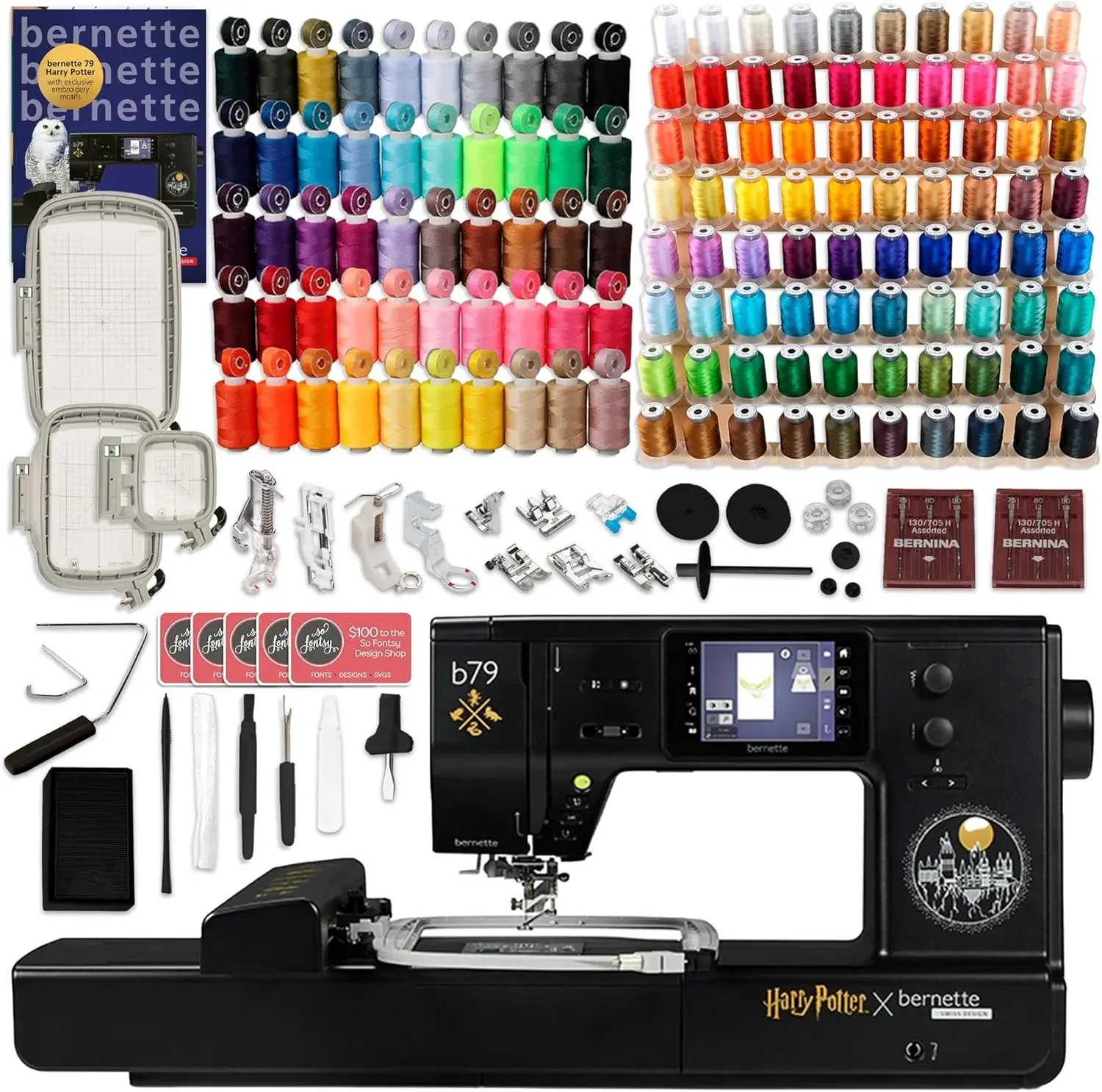 Bernette B79 Harry Potter Edition 2-in-1 Sewing & Embroidery Machine with 3 Embroidery Hoops & 130 Polyester Threads