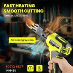Huanyu Cordless Hot Knife with Temp. Display 100W Max 500℃ 3.0Ah Battery Powered Air Cooling Cutting Tool 4 Blades Set Electric Hot Knife Foam Cutting Tool Craft Shears for Rope, Fabric, Acrylic