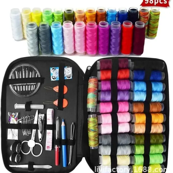 SOFXnng Sewing Kits DIY Multi-Function Box Set for Hand Quilting Stitching Embroidery Thread Accessories Tools for Travel Home Beginners(98Pcs)