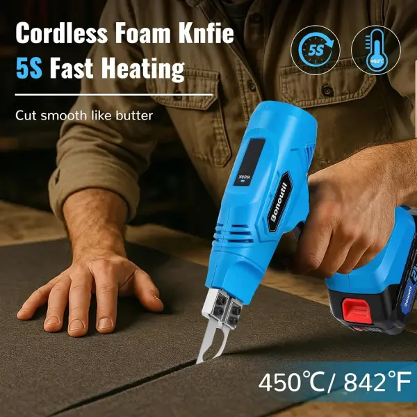 21V Cordless Hot Knife Foam Cutting Tools with 6 Blades 2.0Ah Battery Powered 5-Second Quick Heating Electric Cutting Tool Air Cooling System for Plastic, Rope Cutting Craft Shears