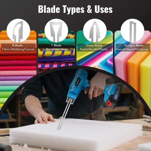 21V Cordless Hot Knife Foam Cutting Tools with 6 Blades 2.0Ah Battery Powered 5-Second Quick Heating Electric Cutting Tool Air Cooling System for Plastic, Rope Cutting Craft Shears