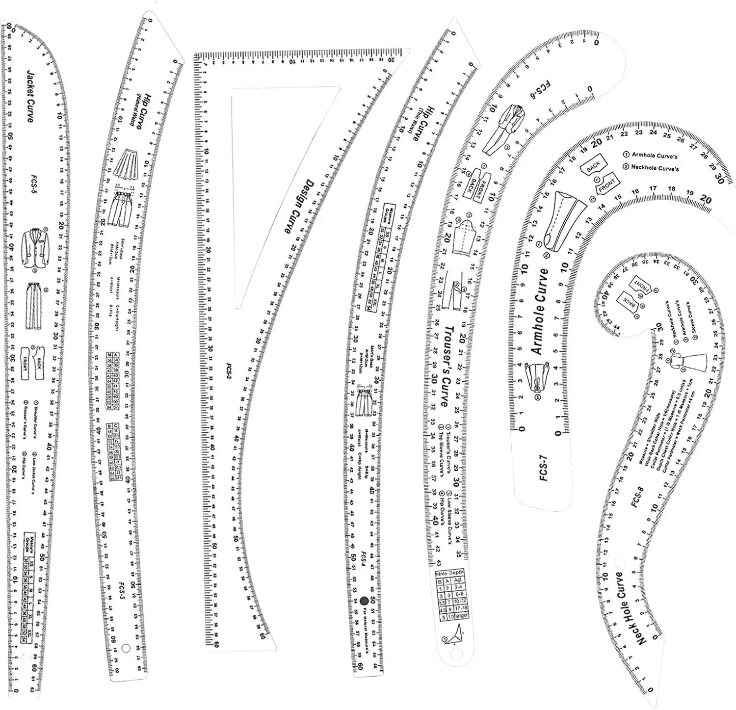 7Pcs Sewing Ruler Tailor Set French Curve Ruler Sewing Ruler Set Pattern Making Ruler for Beginners for Making Pattern Drafting
