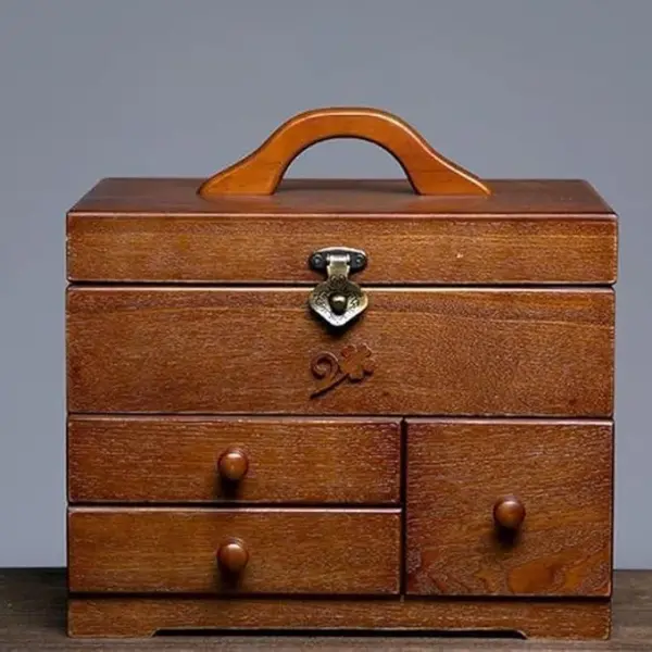 Wooden Sewing Box with 3 Drawers - Perfect for DIY, Clothing, and Bedding Sewing - Multifunctional Organizer for Tools and Fabrics