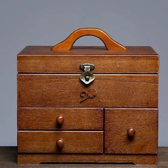Wooden Sewing Box with 3 Drawers - Perfect for DIY, Clothing, and Bedding Sewing - Multifunctional Organizer for Tools and Fabrics