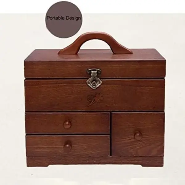 Wooden Sewing Box with 3 Drawers - Perfect for DIY, Clothing, and Bedding Sewing - Multifunctional Organizer for Tools and Fabrics