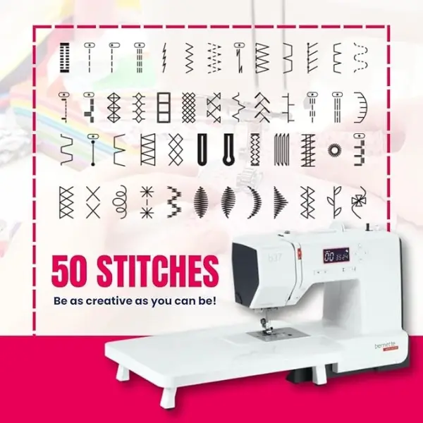 Bernette B37 Computerized Sewing Machine with LCD Display | Advanced Sewing & Quilting | 50 Stitches, One-Step Buttonhole, Automatic Needle Threader, Free Arm, LED Light |Adjustable Stitches