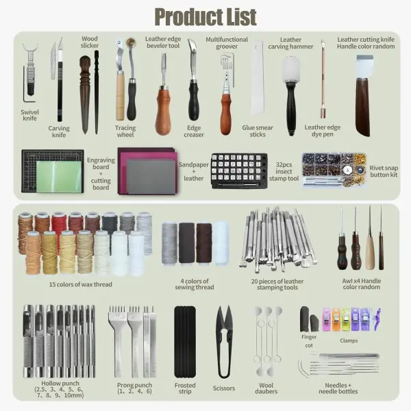 ESMING Leathercraft Kit & Tool Set - Leather Stamping, Sewing, Punching, Engraving, Carving Tools for Leather Working, Custom Handbag Making, Professional Crafting Supplies