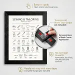 Framed Canvas Wall Art Minimalist Infographic Sewing and Tailoring Tools Black Icon Chart Canvas Print Poster Black Frame Wall Decor for Craft Room Tailor Gift, Seamstress Art - 16x20 Inch