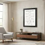 Framed Canvas Wall Art Minimalist Infographic Sewing and Tailoring Tools Black Icon Chart Canvas Print Poster Black Frame Wall Decor for Craft Room Tailor Gift, Seamstress Art - 16x20 Inch