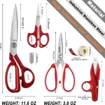 Fabric Scissors Tailor Sewing Shears Threading Needle Tools Kit 10 Inch Heady Duty Scissors Set for Fabric Cutting Professional Extremely Sharp Cloth Scissor Multipurpose Dressmaker (Red)